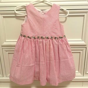 Pippa & Julie baby girls pink and white striped dress 12 Months